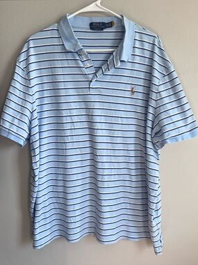 Polo Ralph Lauren Striped Cotton‎ Polo Shirt XXL Light Blue